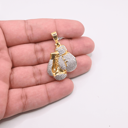 10K Yellow Gold Round Diamond Boxing Gloves Pendant 1.57CT