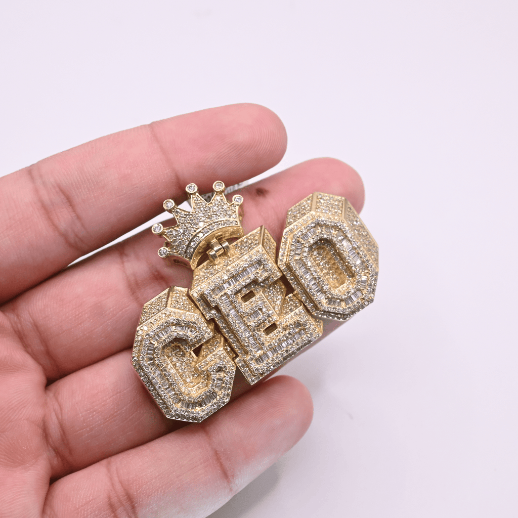 10K Yellow Gold Diamond CEO Pendant For Men
