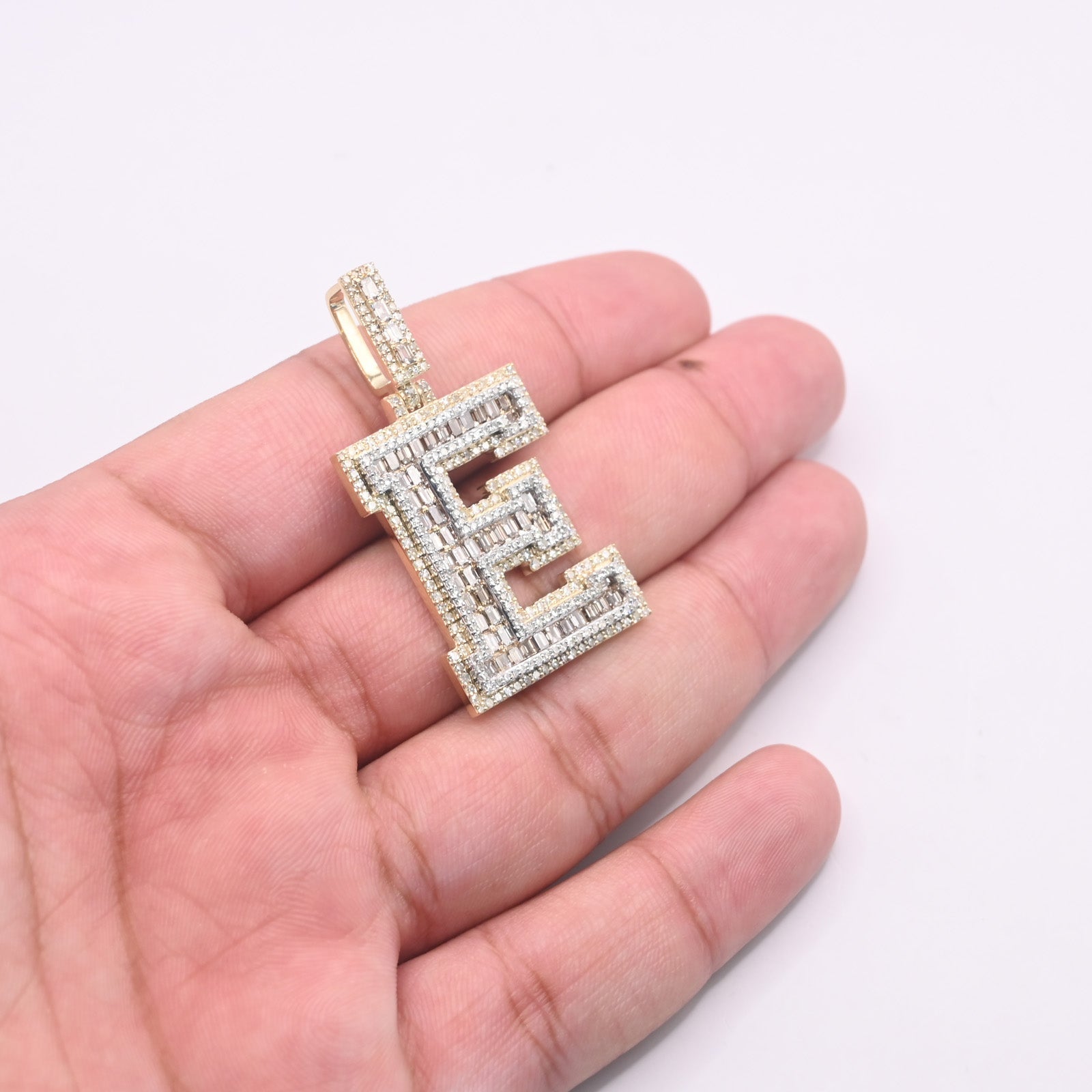 10K Gold Diamond Letter E Pendant