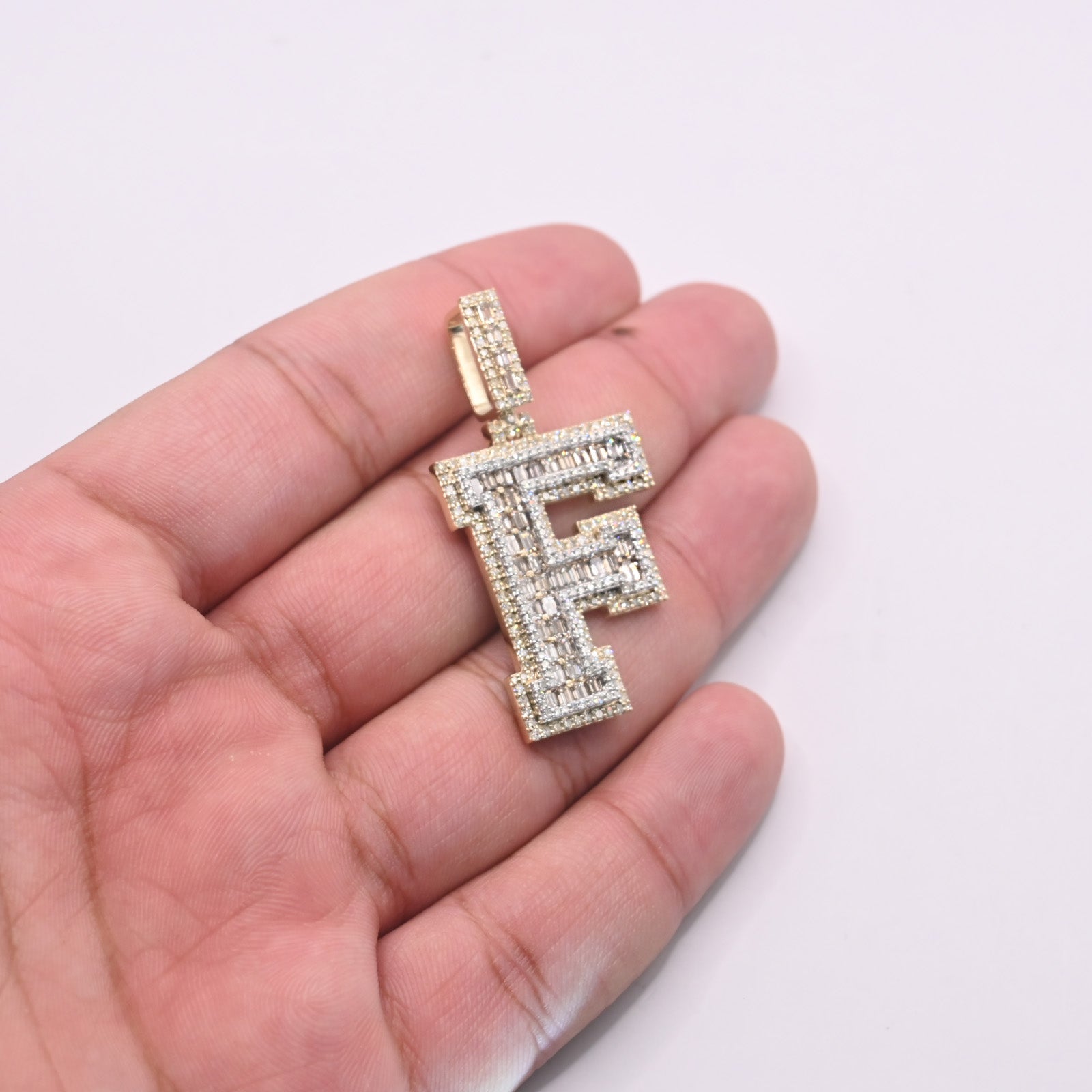 10K Gold Diamond Letter F Pendant