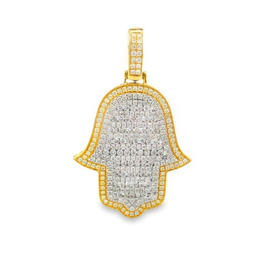 10K Gold Diamond Hamsa Pendant 4.35CT