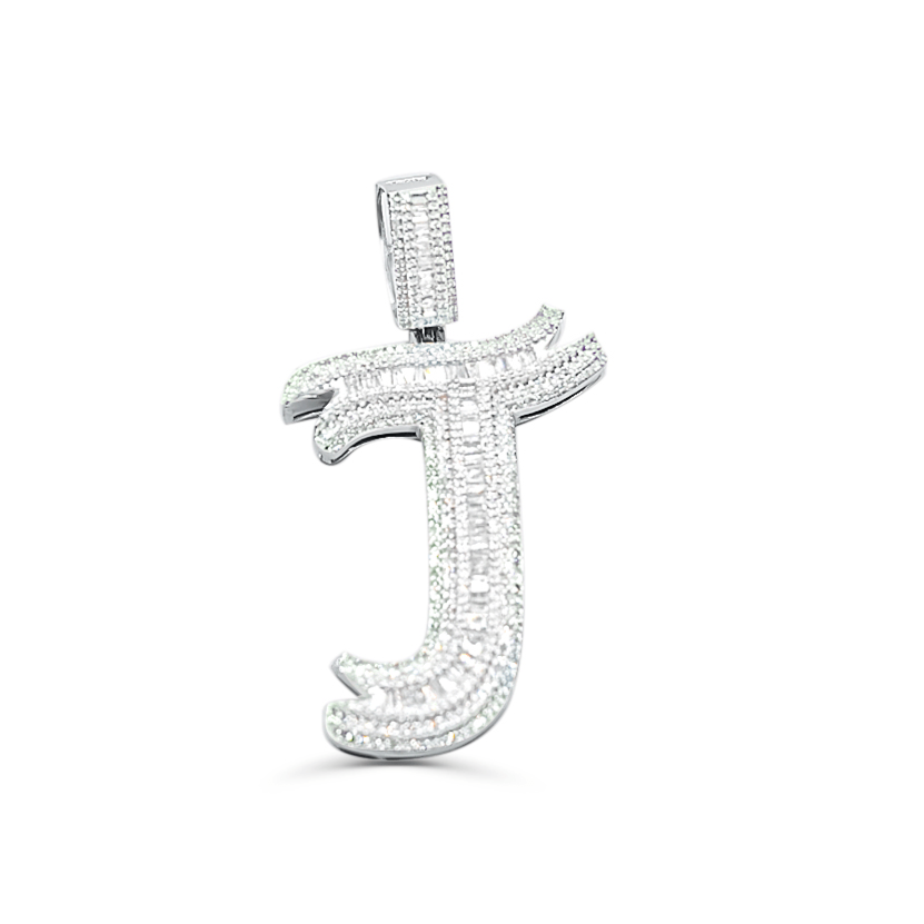 10K Gold Diamond Letter J Pendant 1.80CT