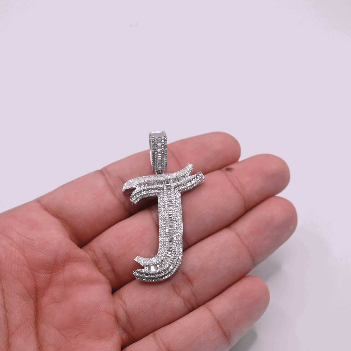 10K Gold Diamond Letter J Pendant 1.80CT