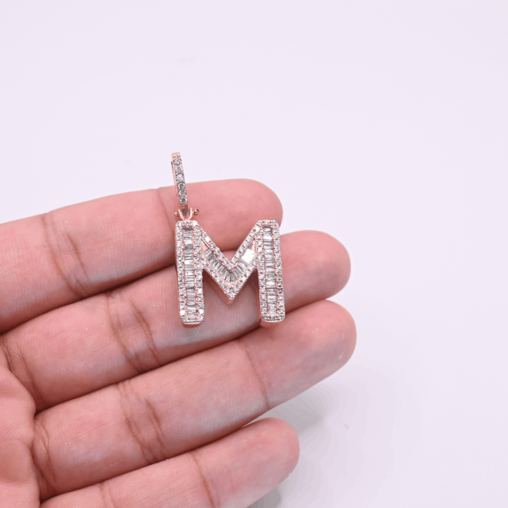 10K Rose Gold Diamond W Letter Pendant 2.00CT