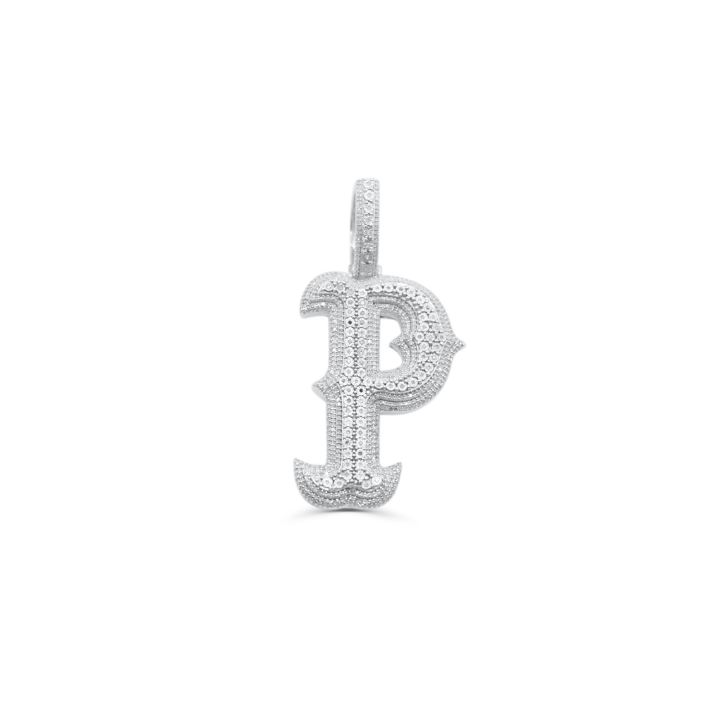 925 Sterling Silver Diamond Letter P Pendant 2.00CT