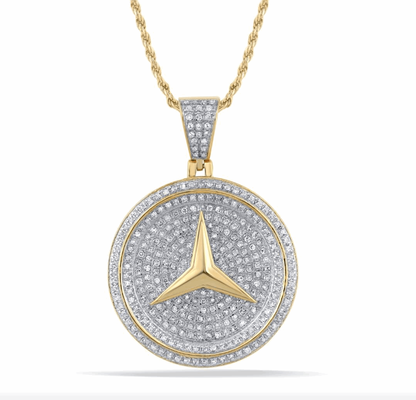 10K Gold Diamond Mercedes Logo Pendant 1.18CT