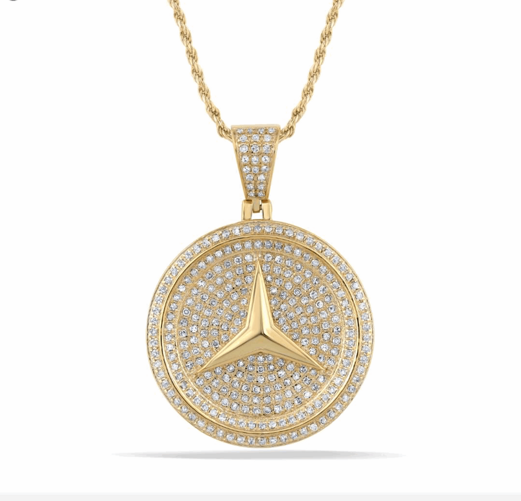 10K Gold Diamond Mercedes Logo Pendant 1.18CT