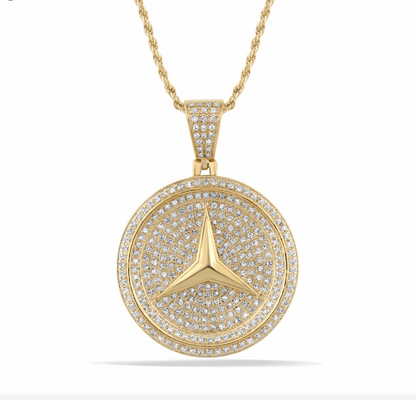 10K Gold Diamond Mercedes Logo Pendant 1.18CT