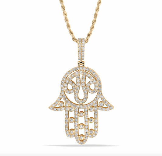 10K Gold Diamond Hamsa Pendant 0.62CT