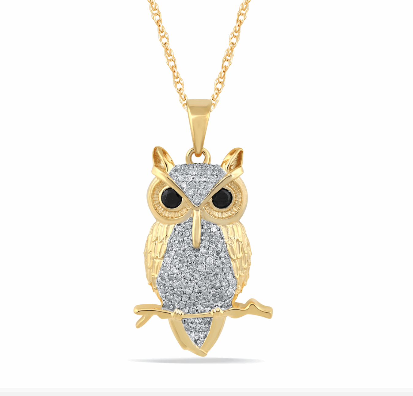 10K Gold Diamond Owl Pendant 0.54CT