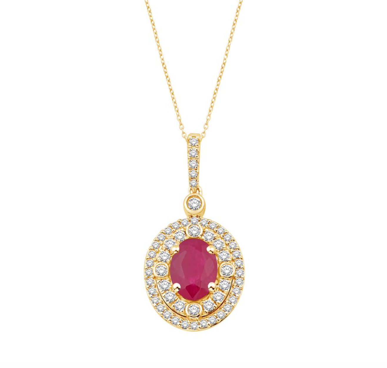 14K Gold Diamond Pendant with Chain 1.63CT