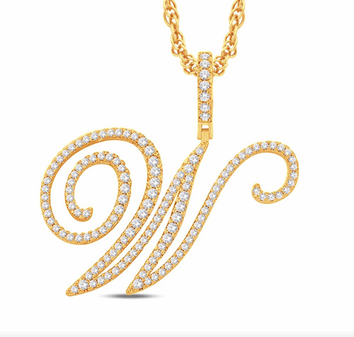 10K Gold Diamond Letter W Pendant 1.02CT