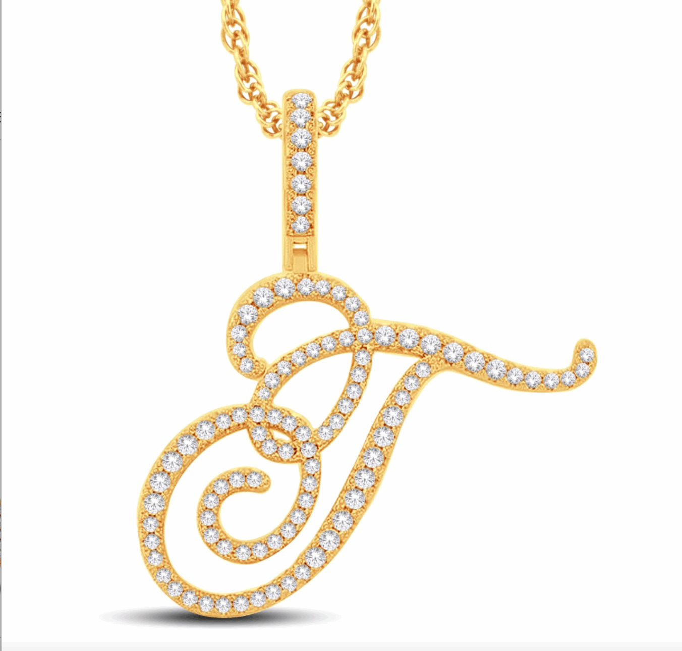 10K Gold Diamond Letter T Pendant 1.01CT