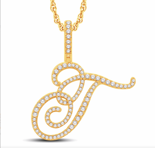 10K Gold Diamond Letter T Pendant 1.01CT