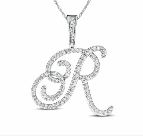 10K Gold Diamond Letter R Pendant 1.08CT