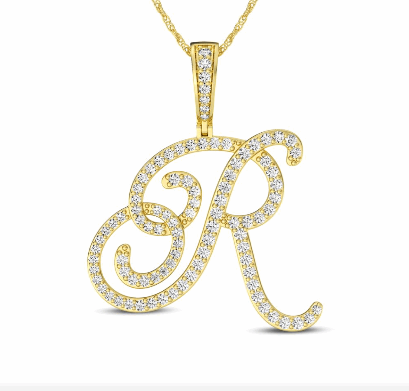 10K Gold Diamond Letter R Pendant 1.08CT