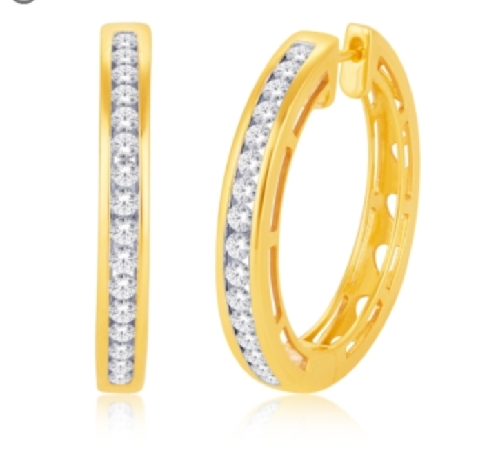 10K Yellow Gold Hoop Diamond Earring