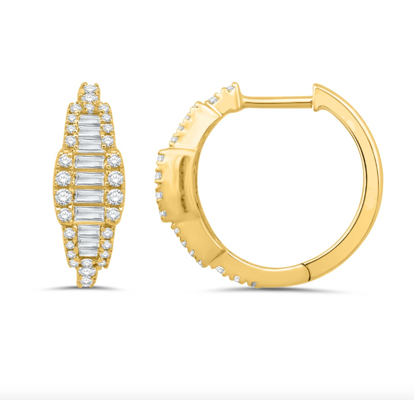 14K Yellow Gold Hoop Diamond Earring
