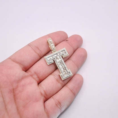 10K Gold Diamond Letter T Pendant