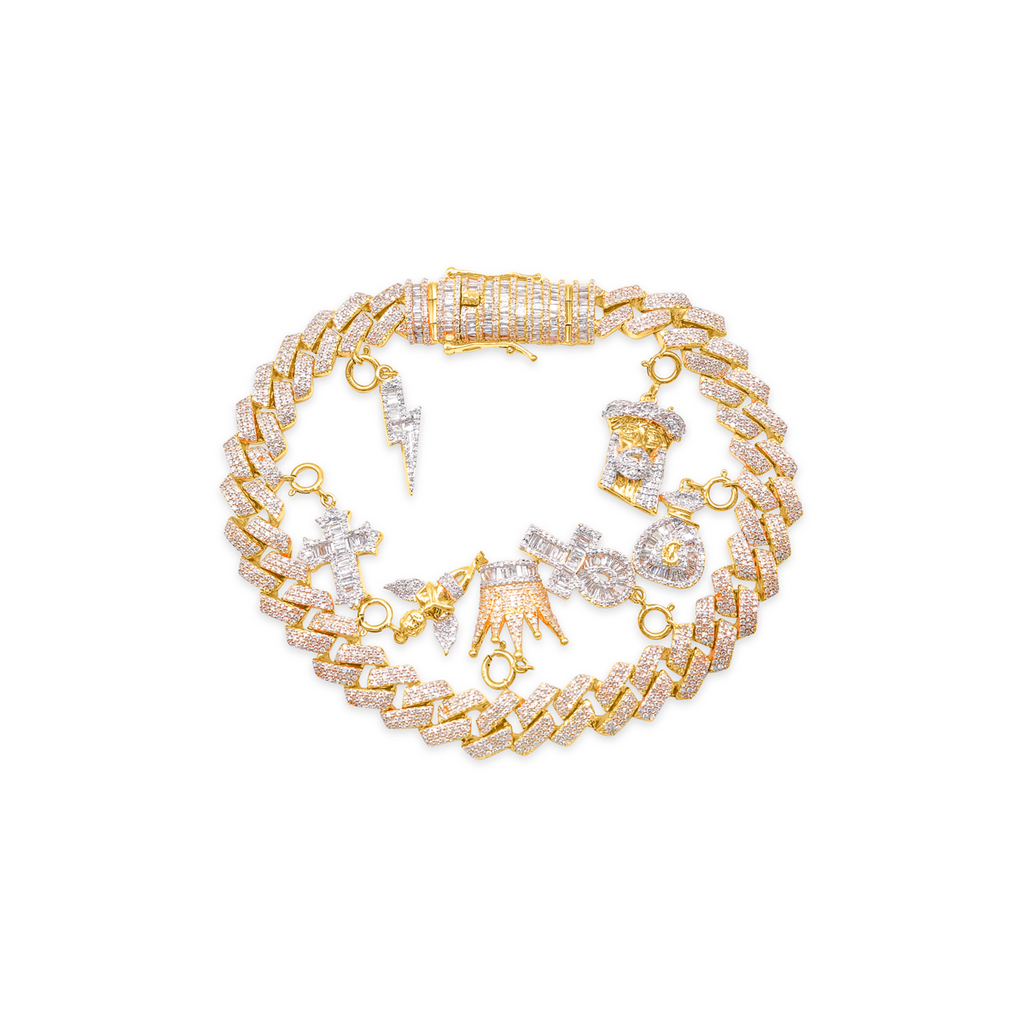 8mm Iced out Multi Charm Gold Diamond Bracelet