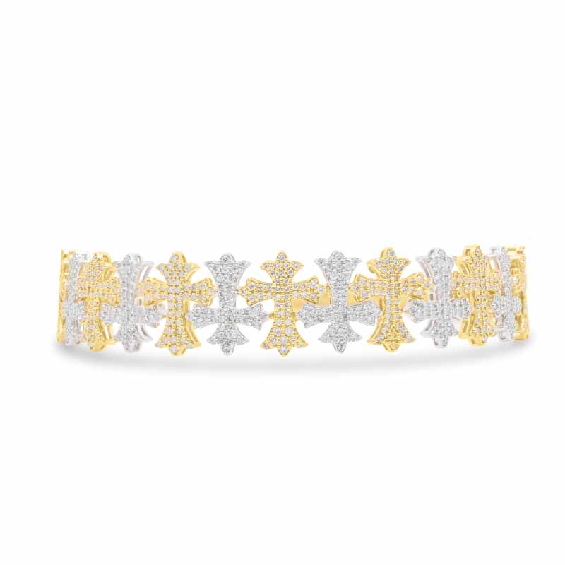 14mm 10K Cross Gold Diamond Bangle