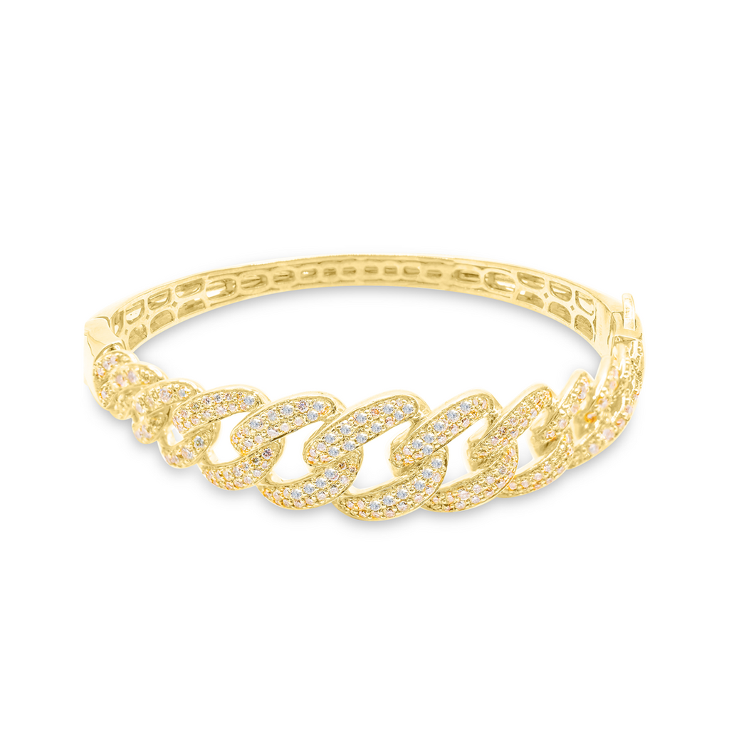 15mm 10K Iced Gold Diamond Bangle 4.00CT