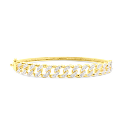 7.5mm 10K Gold Diamond Cuban Bangle