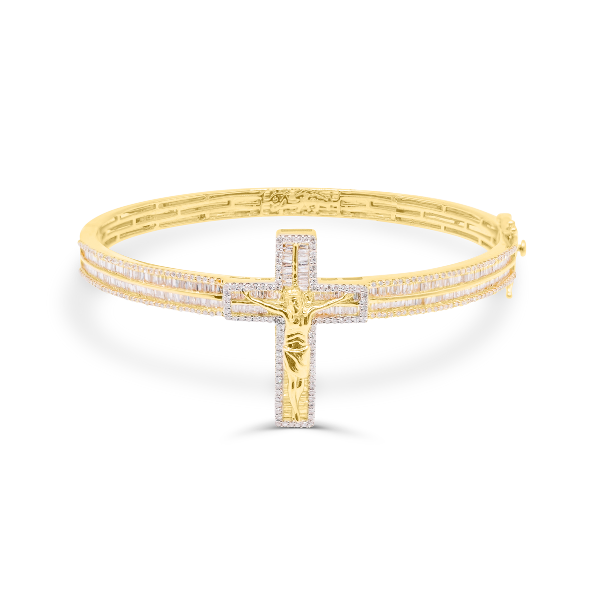 5.5mm 10K Iced Out Cross Gold Diamond Bangle