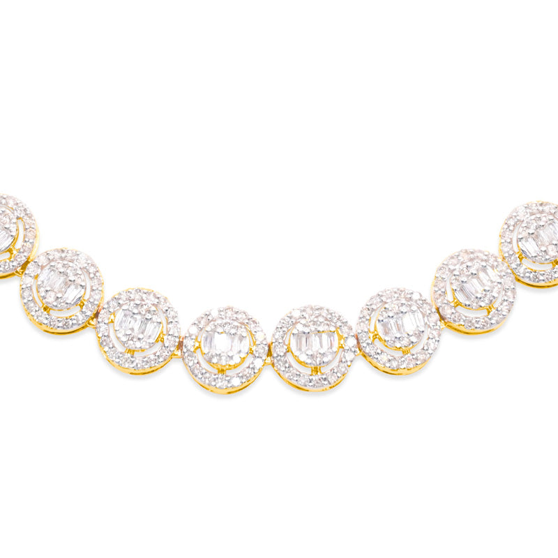 8mm 10K Baguette Gold Diamond Link Necklace