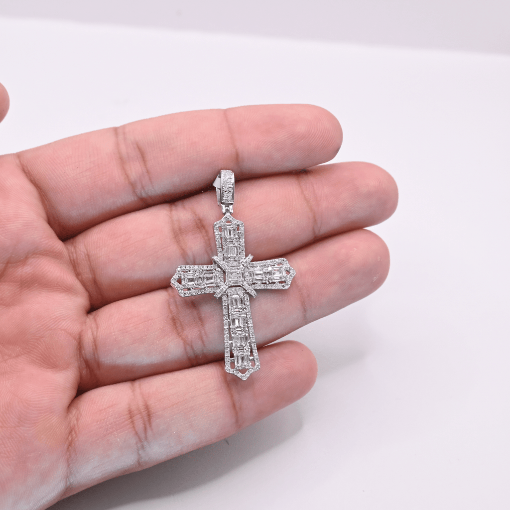 10K White Gold Diamond Cross Pendant 1.21CT
