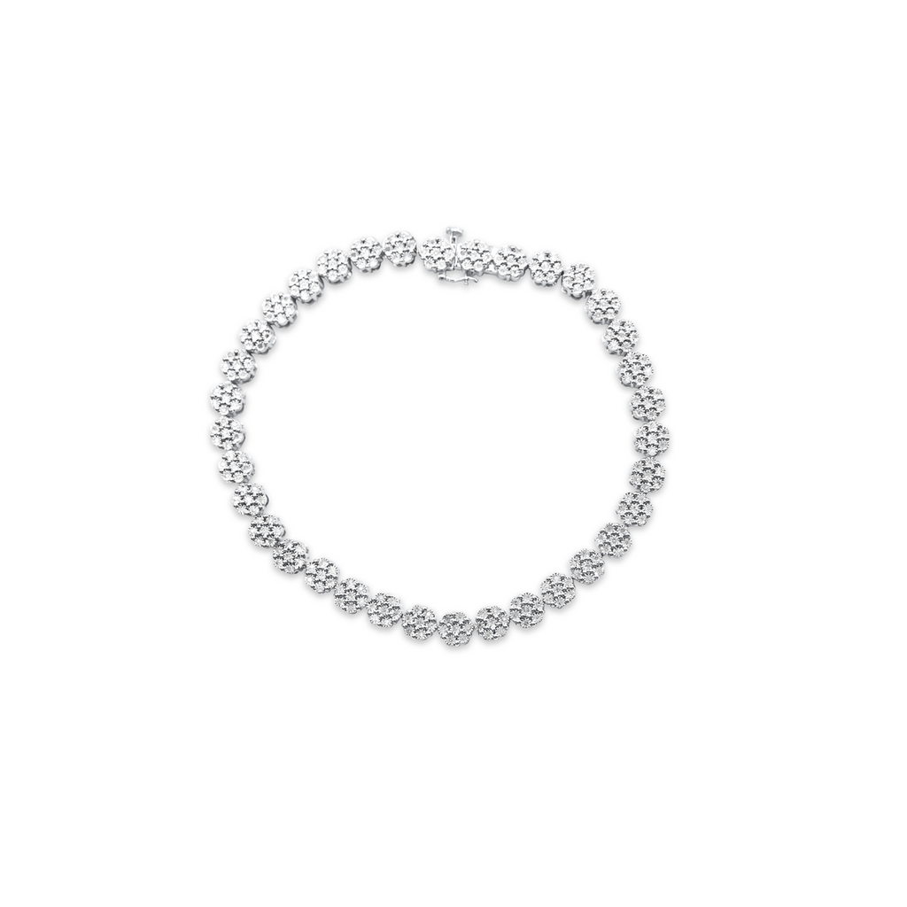 5.5mm 925 Sterling Silver Flower Gold Diamond Bracelet