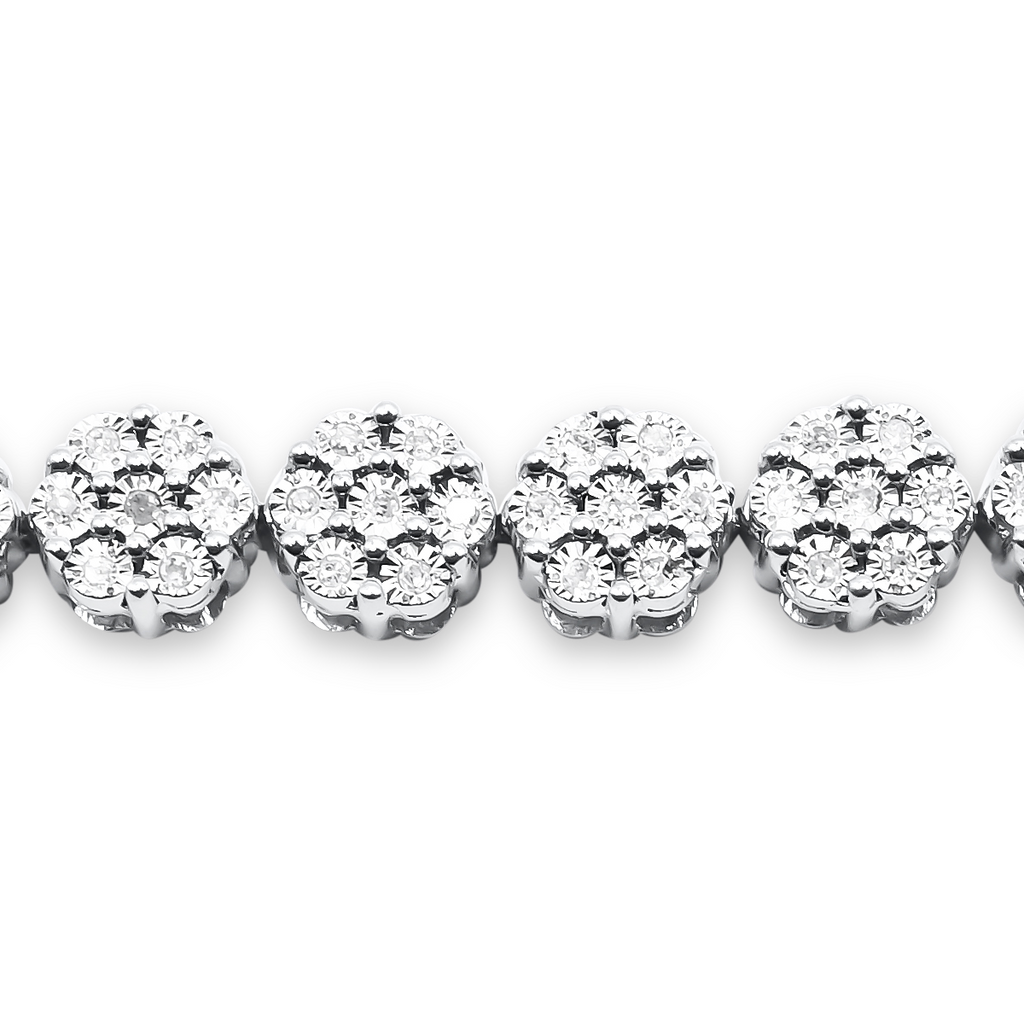 5.5mm 925 Sterling Silver Flower Gold Diamond Bracelet