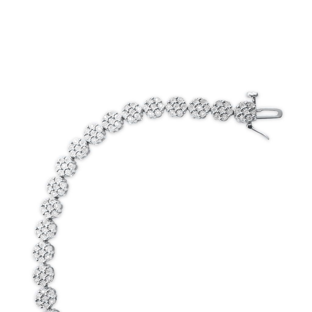 5.5mm 925 Sterling Silver Flower Gold Diamond Bracelet