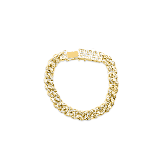 8.5mm 14K Diamond Cuban Curb Chain Bracelet