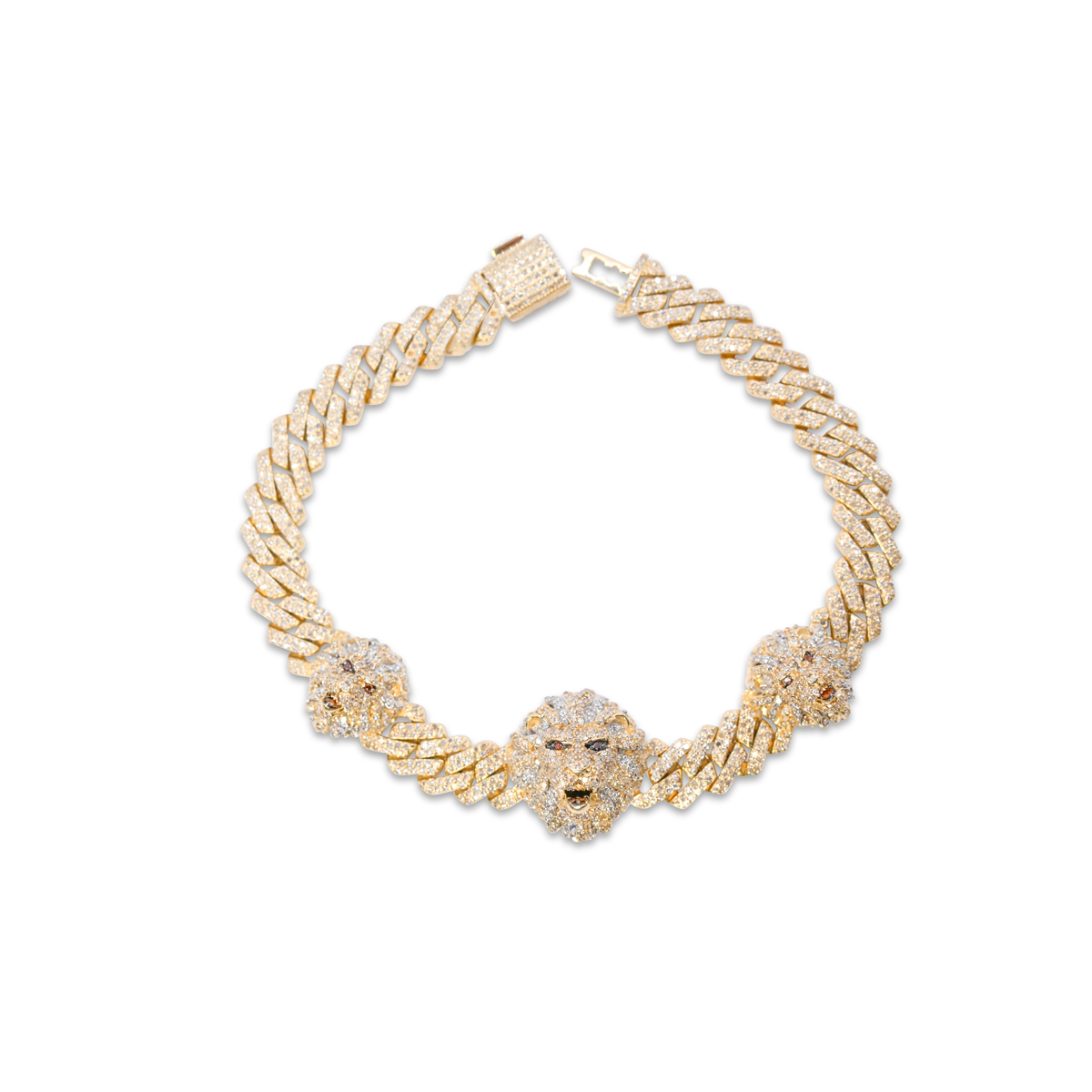 8.5mm 10K Lion 3 Face Iced Gold Diamond Bracelet