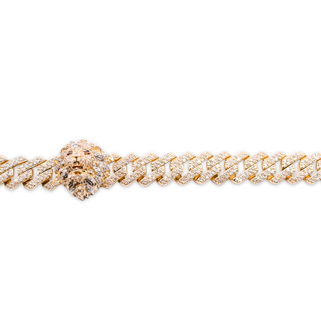 8.5mm 10K Lion 3 Face Iced Gold Diamond Bracelet