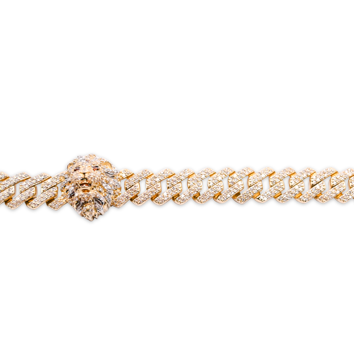 8.5mm 10K Lion 3 Face Iced Gold Diamond Bracelet
