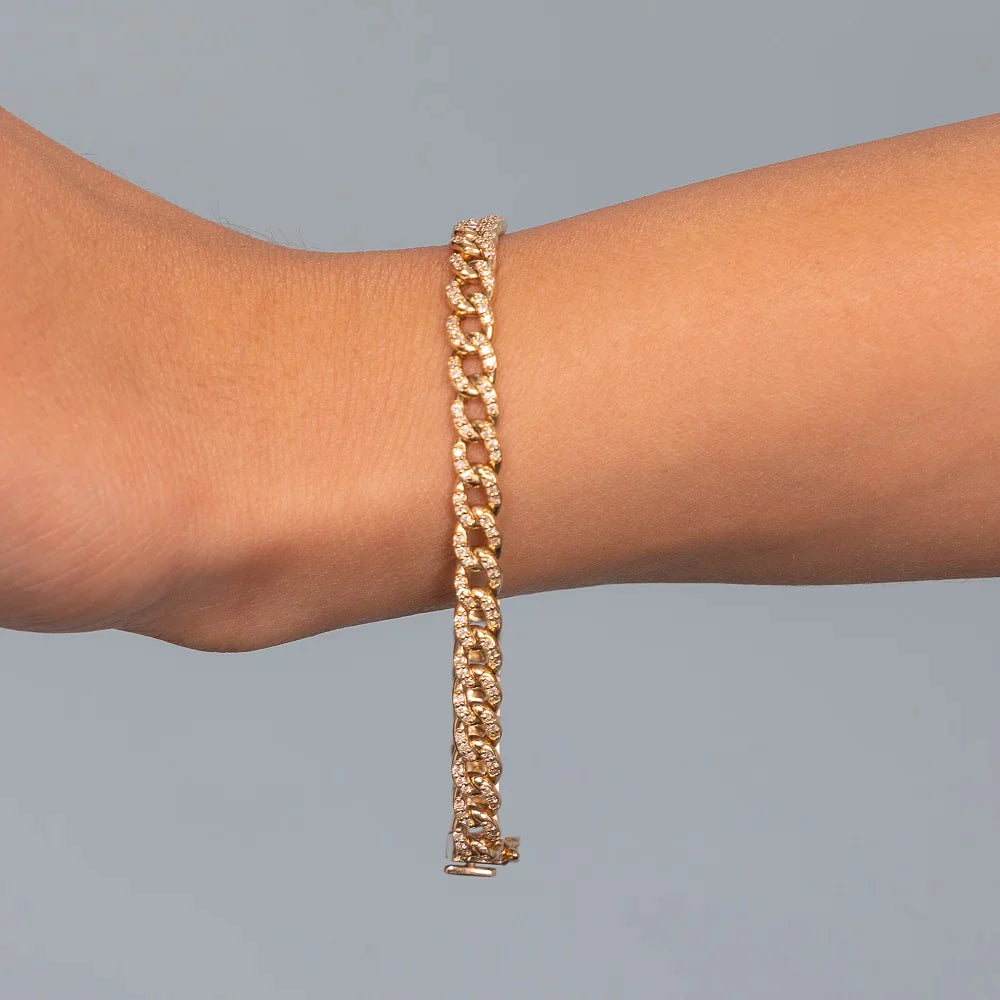 8mm 10K Diamond Mini Cuban Gold Bracelet