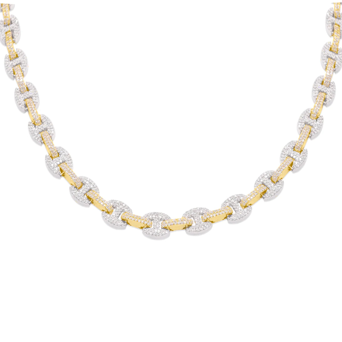 7mm 10K Yellow & White Gold Diamond Mariner Chain