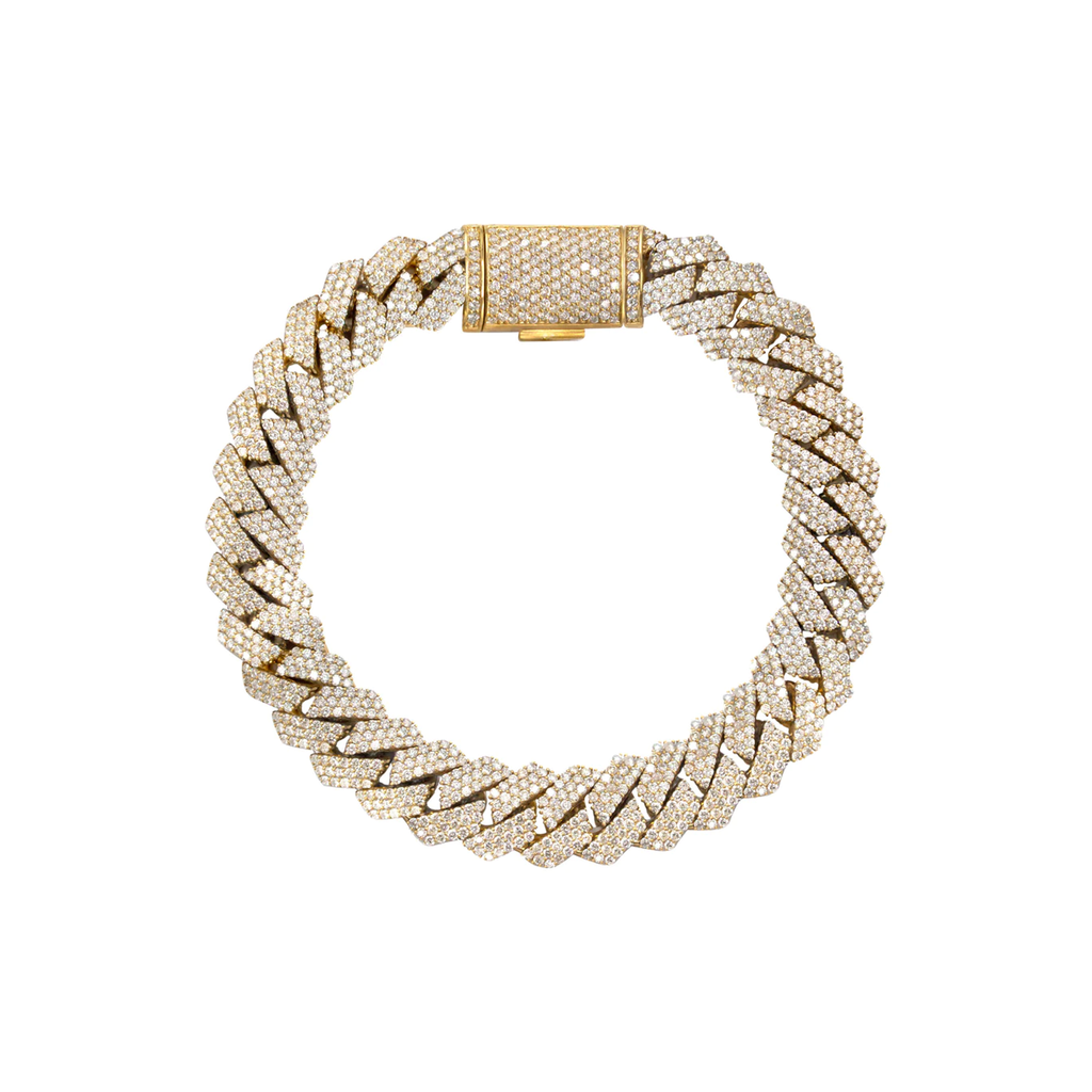 10mm 10K Iced Gold Cuban Prong Bracelet