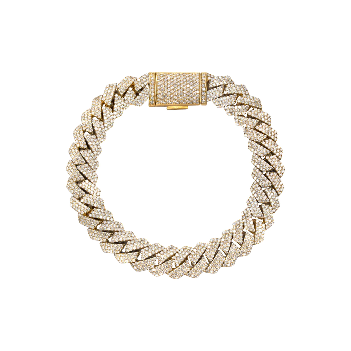 10mm 10K Iced Gold Cuban Prong Bracelet
