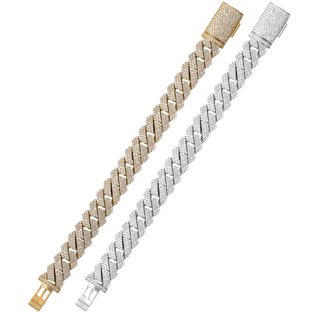 10mm 10K Iced Gold Cuban Prong Bracelet