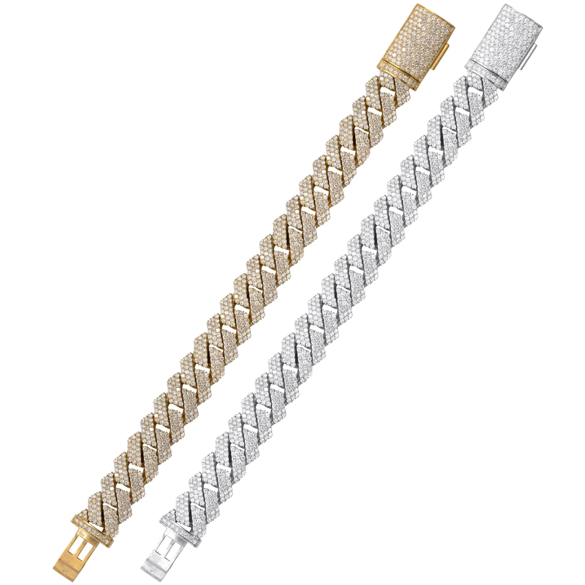 10mm 10K Iced Gold Cuban Prong Bracelet