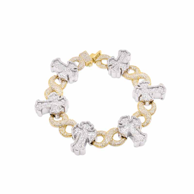 22mm 10K Cross Infinity Gold Diamond Bracelet