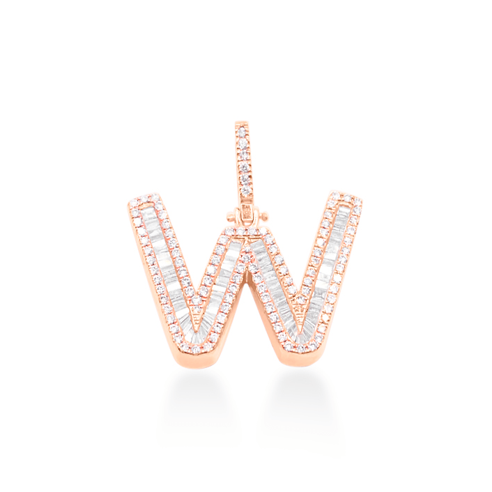 10K Rose Gold Diamond W Letter Pendant 2.00CT